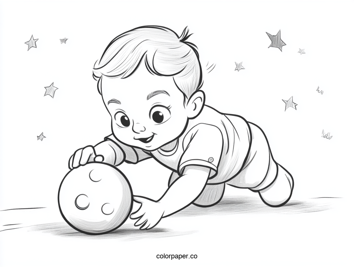 Baby Crawling with a Toy Ball