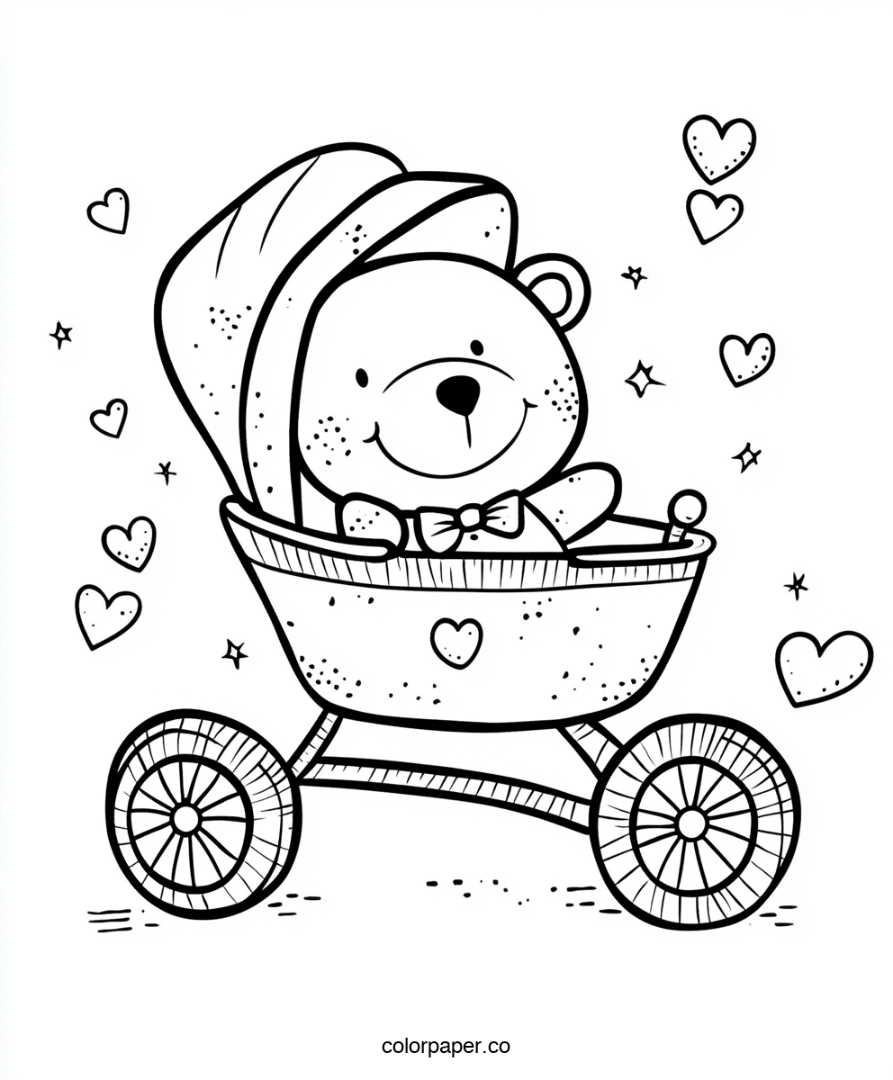 Baby Stroller with Teddy Bear