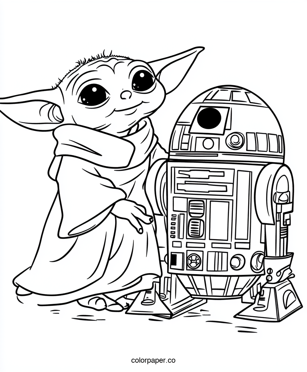 Baby Yoda with R2-D2