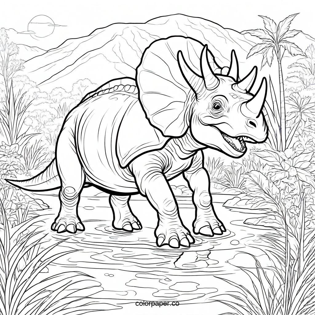 Majestic Triceratops by the Water's Edge