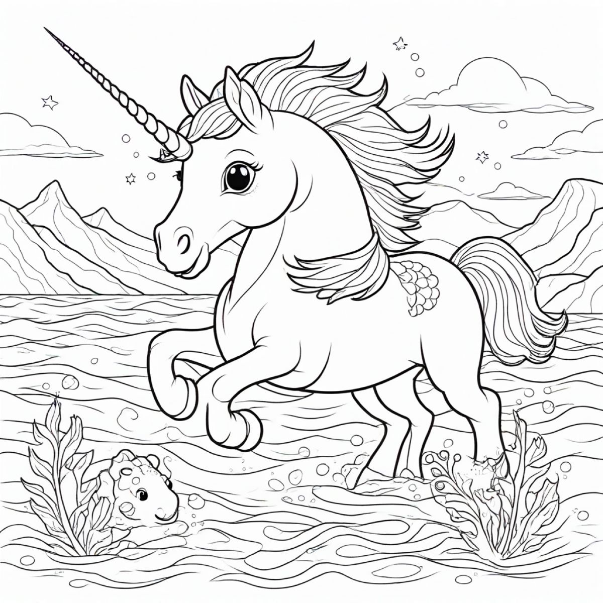 Whimsical Unicorn Seahorse Fantasy