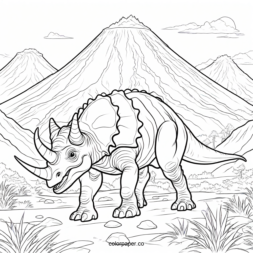 Triceratops and Volcanoes Coloring Adventure