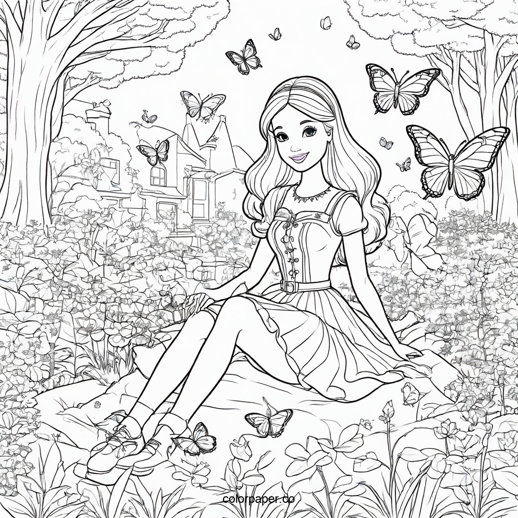 Whimsical Barbie and Butterfly Scene